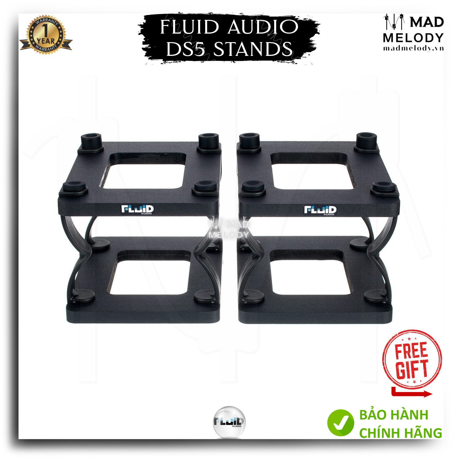 (BH1NĂM) Cặp chân loa kiểm âm Fluid Audio DS5 Desktop Monitor Stands (Pair) để bàn chống rung chất lượng (Brand New)