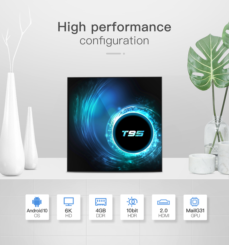 Android tivi box 4BG ram , 32GB rom , độ phân giải 6K rõ nét , phiên bản android 10.0 , có hỗ trợ điều khiển bằng giọng nói , remote mua riêng , bảo hành 1 năm , T95