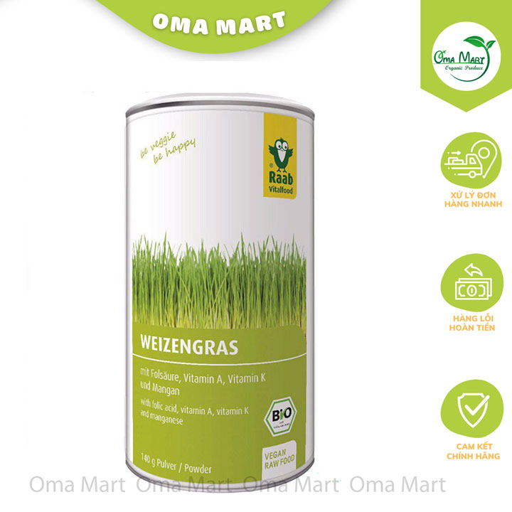 Bột cỏ lúa mì hữu cơ Raab 140g