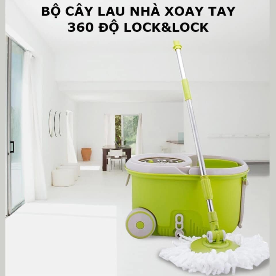 Bộ cây lau nhà  360 độ LOCK&LOCK  WALKABLE xanh lá cây gồm 2 bông lau thay thế