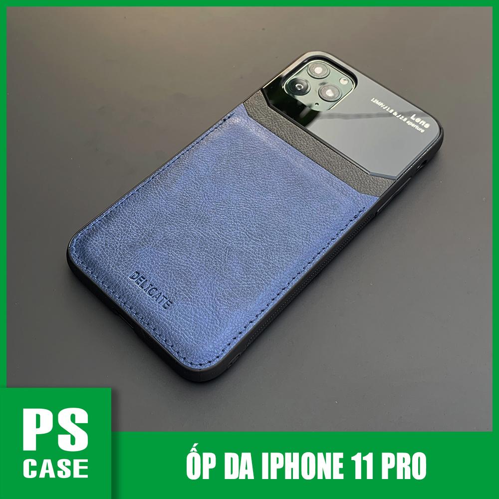 Ốp lưng da kính cao cấp dành cho iphone 11 pro - màu xanh - ps case phân phối