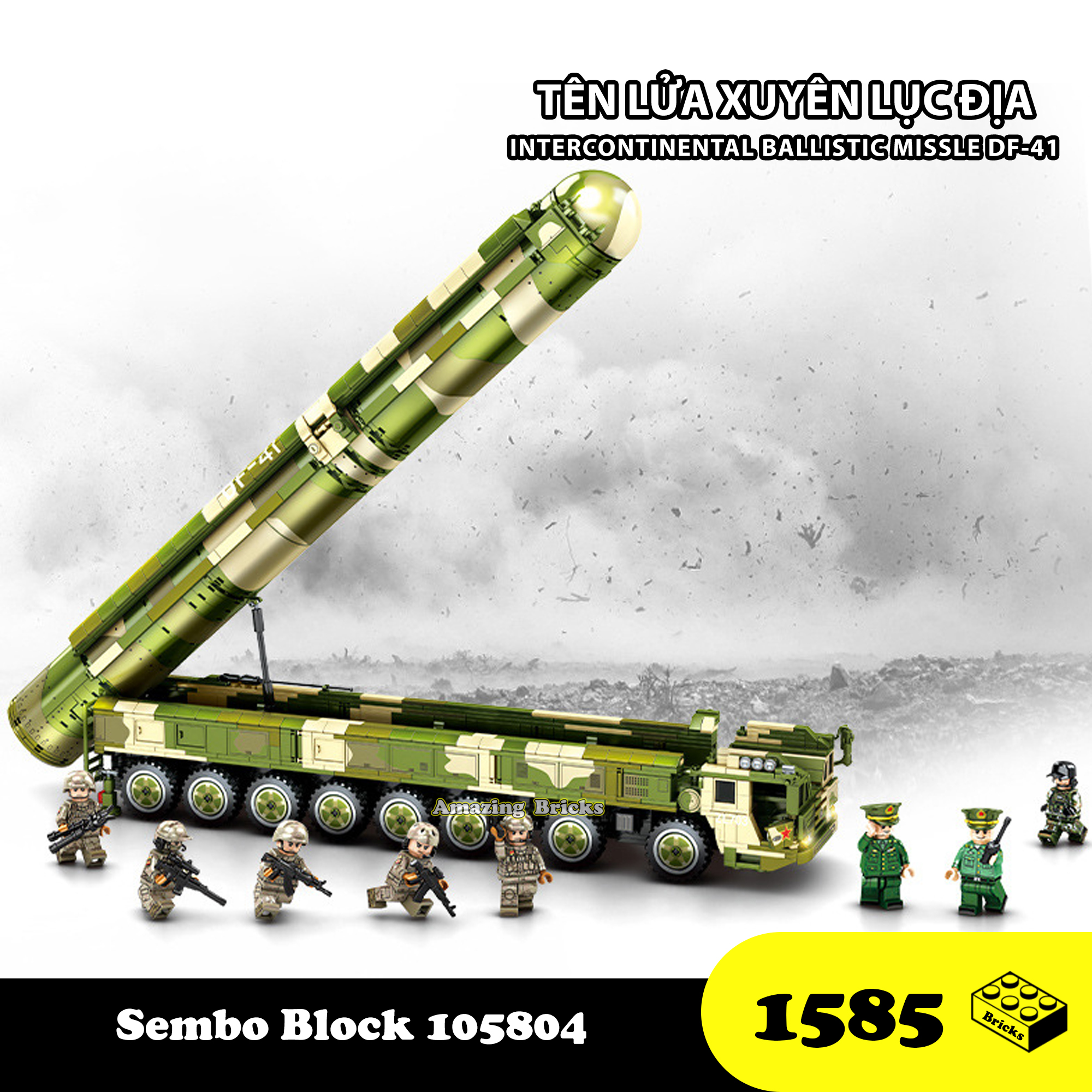 Đồ chơi Lego  lắp ráp Xe ten lửa xuyên lục địa - Sembo Block 105804 intercontinental ballistic - 1585 Mảnh ghép