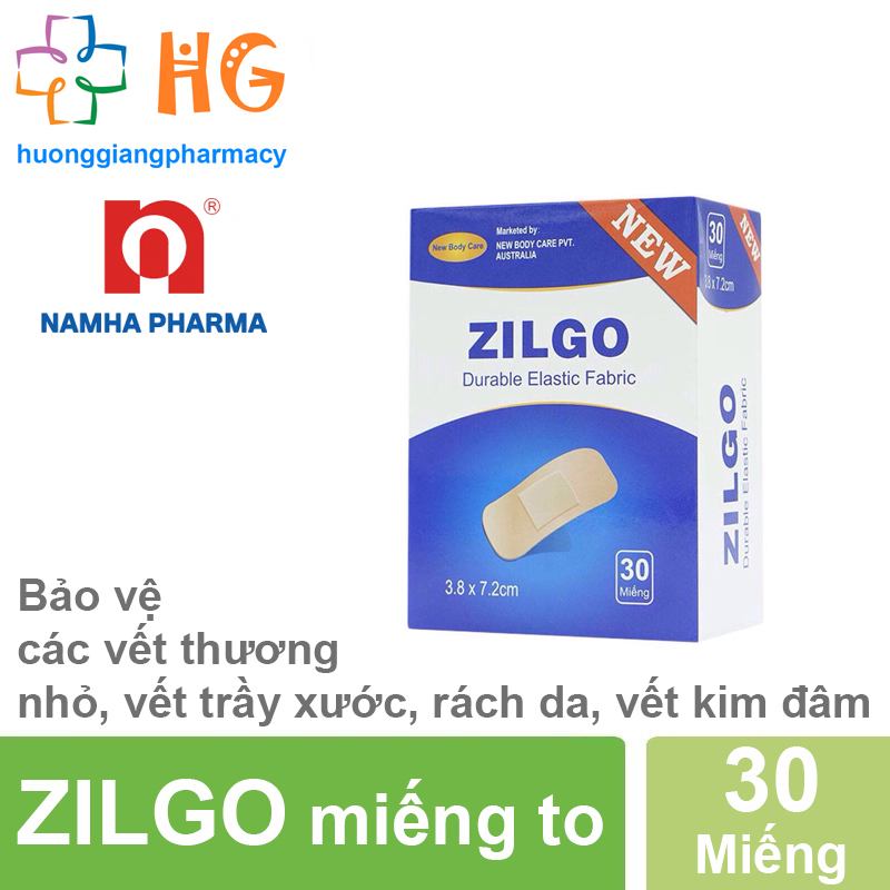 Zilgo miếng to - Hỗ trợ bảo vệ các vết thương nhỏ, vết trầy xước, rách da ( Hộp 30 miếng )