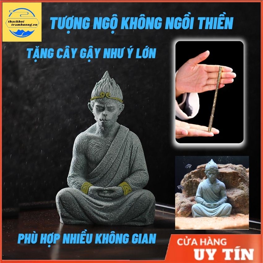 Tượng Tôn Ngộ Không Ngồi Thiền , tượng trang trí bể cá, tượng trang trí tiểu cảnh