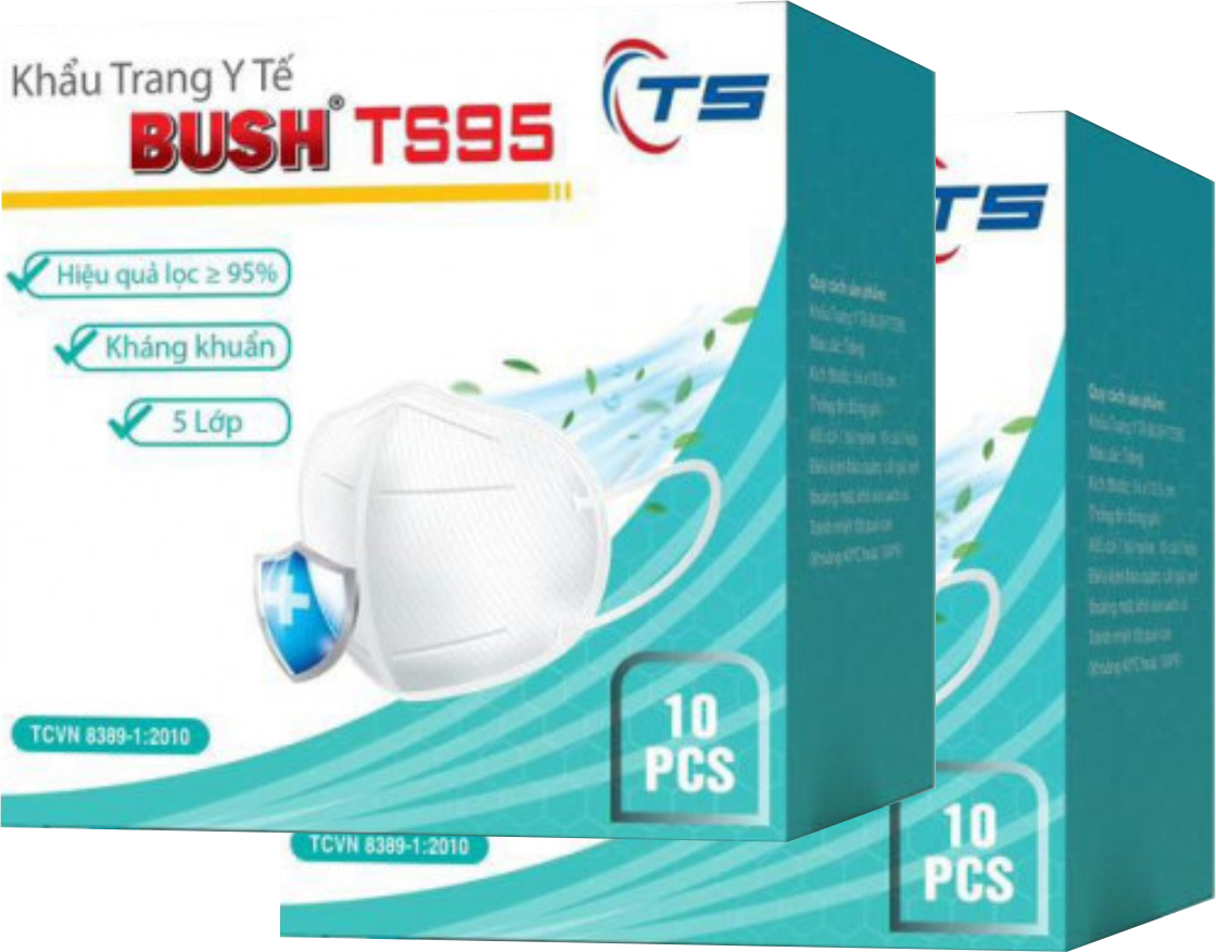 5 hộp Khẩu trang Bush - ts95 - kháng khuẩn 5 lớp màu trắng