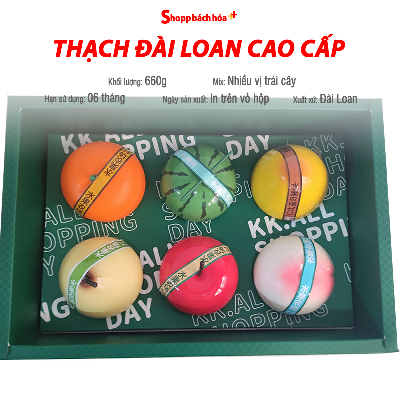 Hộp thạch trái cây Đài Loan cao cấp làm quà tặng đi lễ, thạch dưa gang kiểu Nhật, hộp đẹp 4-6 quả 660g
