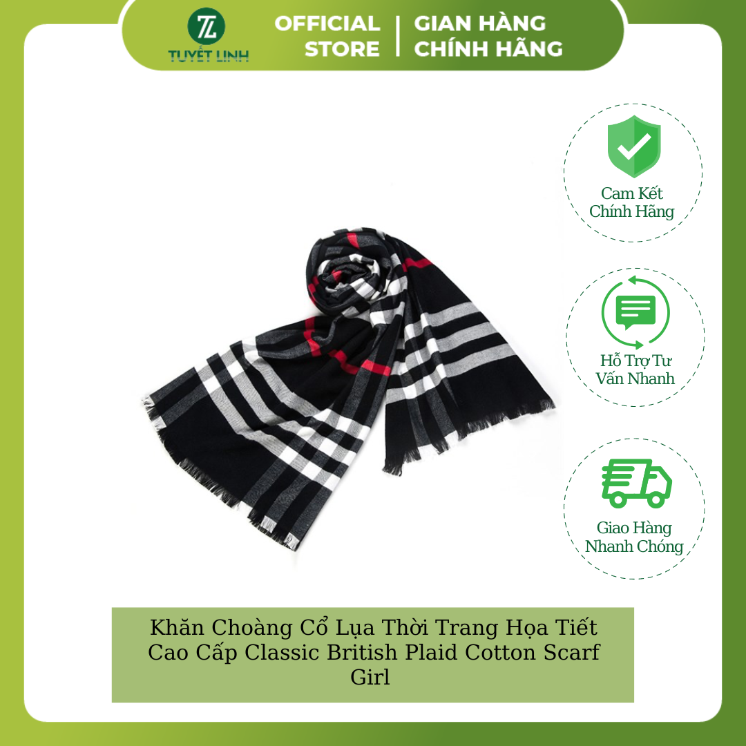 Khăn Choàng Cổ Lụa Thời Trang Họa Tiết Cao Cấp Classic British Plaid Cotton Scarf Girl Spring & Autumn Summer Students Long Shawl Two-Purpose