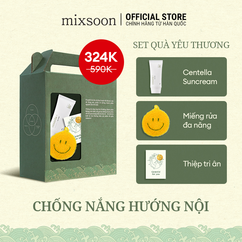 Set quà Yêu Thương - Centella Suncream & Gift box + Miếng cọ rửa đa năng