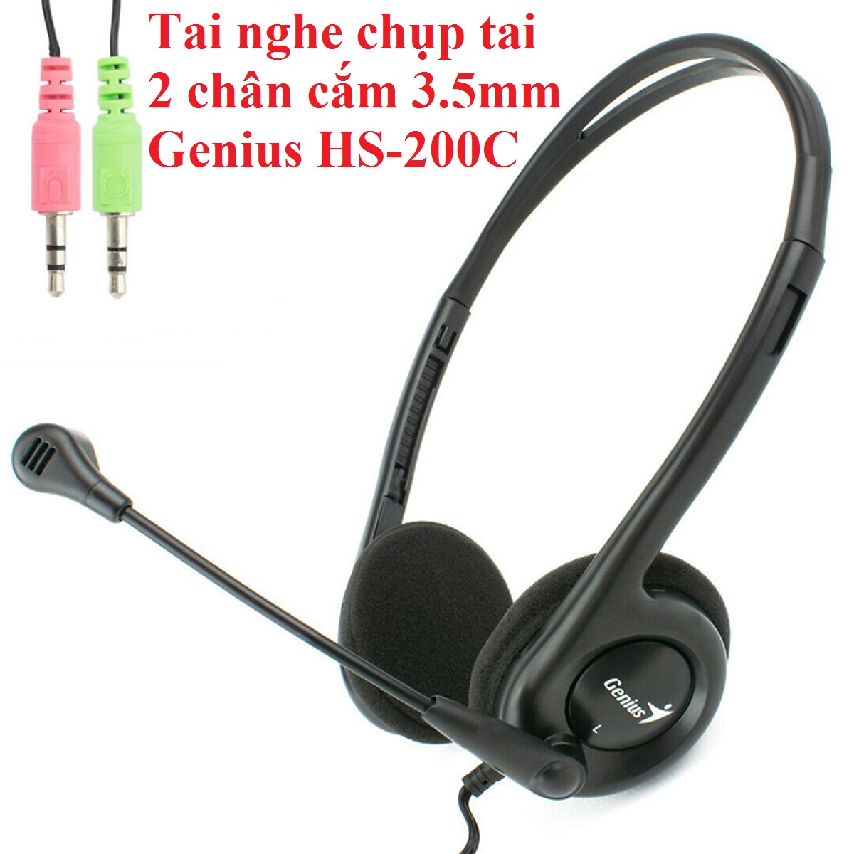 Tai nghe chụp tai 2 chân cắm 3.5 genius hs-200c
