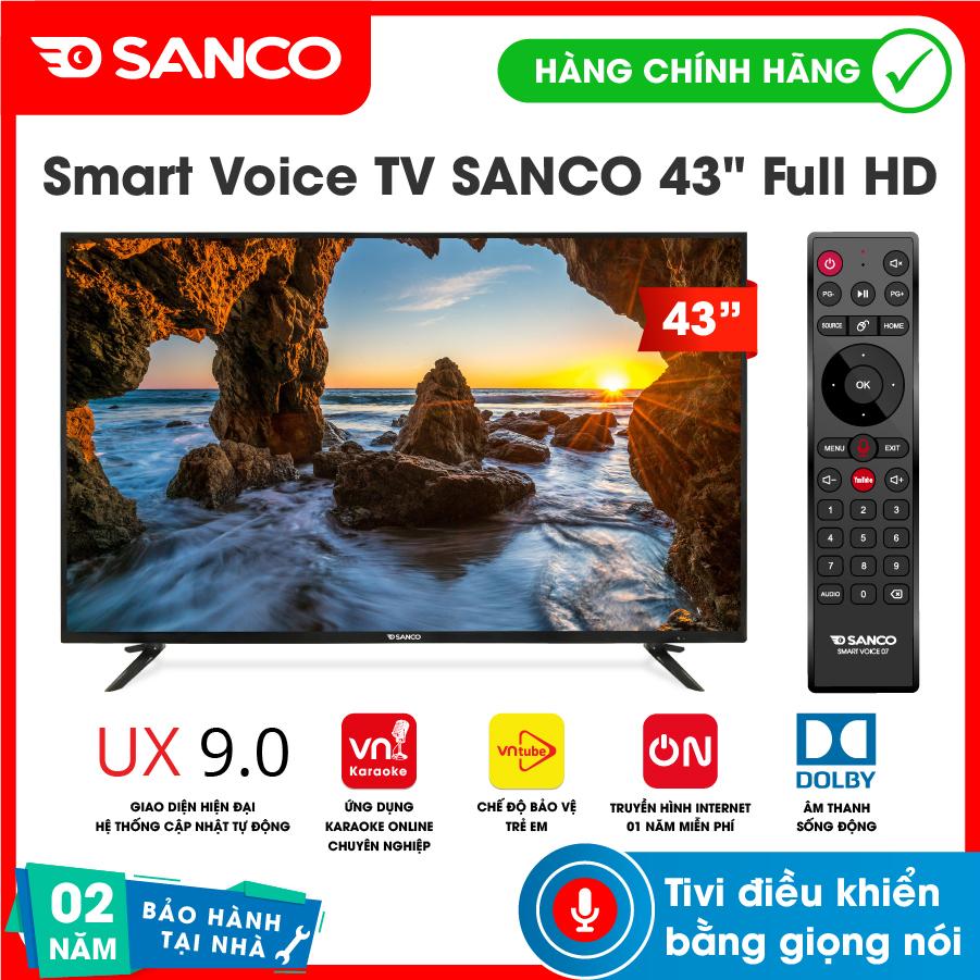 Smart tivi sanco full hd 43inch android 8.0, tìm kiếm giọng nói , chức năng bảo vệ trẻ em , phần mềm vn-karaoke online, model h43v300 - bảo hành 2 năm tận nhà, tivi giá rẻ, hàng nguyên seal