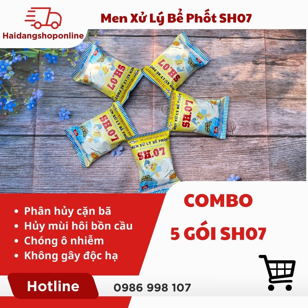 Combo 5 gói men xử lý bể phốt sh07 gói 200g khử mùi hôi, tiêu bồn cầu
