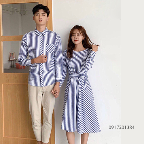 Đầm đôi somi sọc xanh trắng