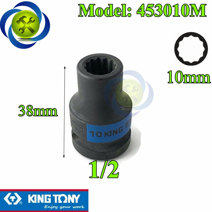 Tuýp 10mm 1/2 kingtony 453010m loại ngắn 12 cạnh màu đen