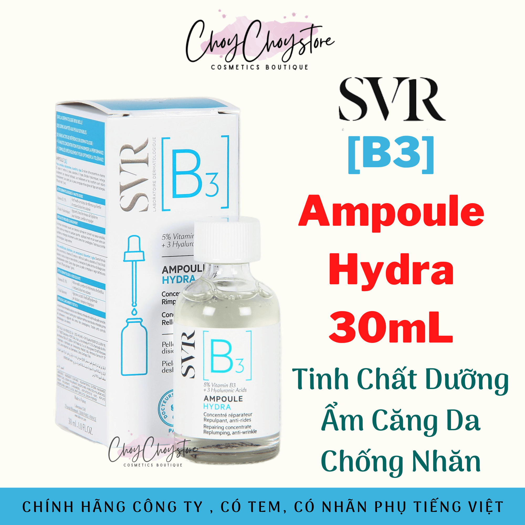 Tinh chất svr b3 ampoule hydra 30ml - tinh chất dưỡng ẩm, chống lão hóa