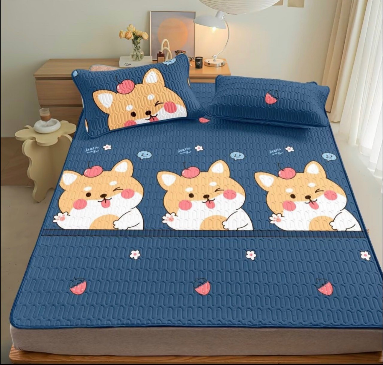 Chiếu cao su chiếu điều hòa 1m8 tặng kèm 2 vỏ áo gối