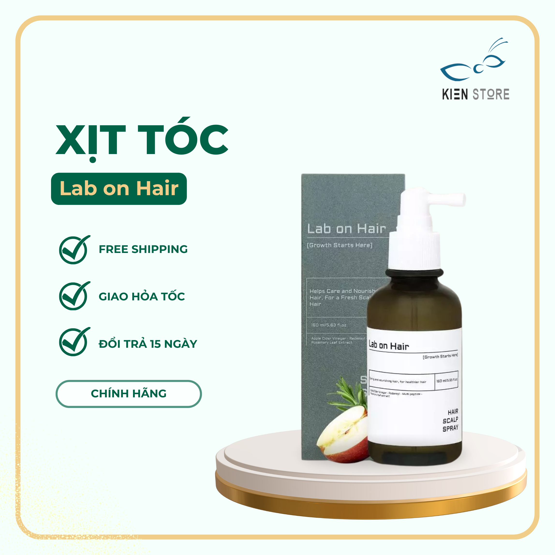 Xịt dưỡng hỗ trợ mọc tóc Lab on Hair với giấm táo, Redensyl, Multi peptide, chiết xuất lá hương thảo 160ml