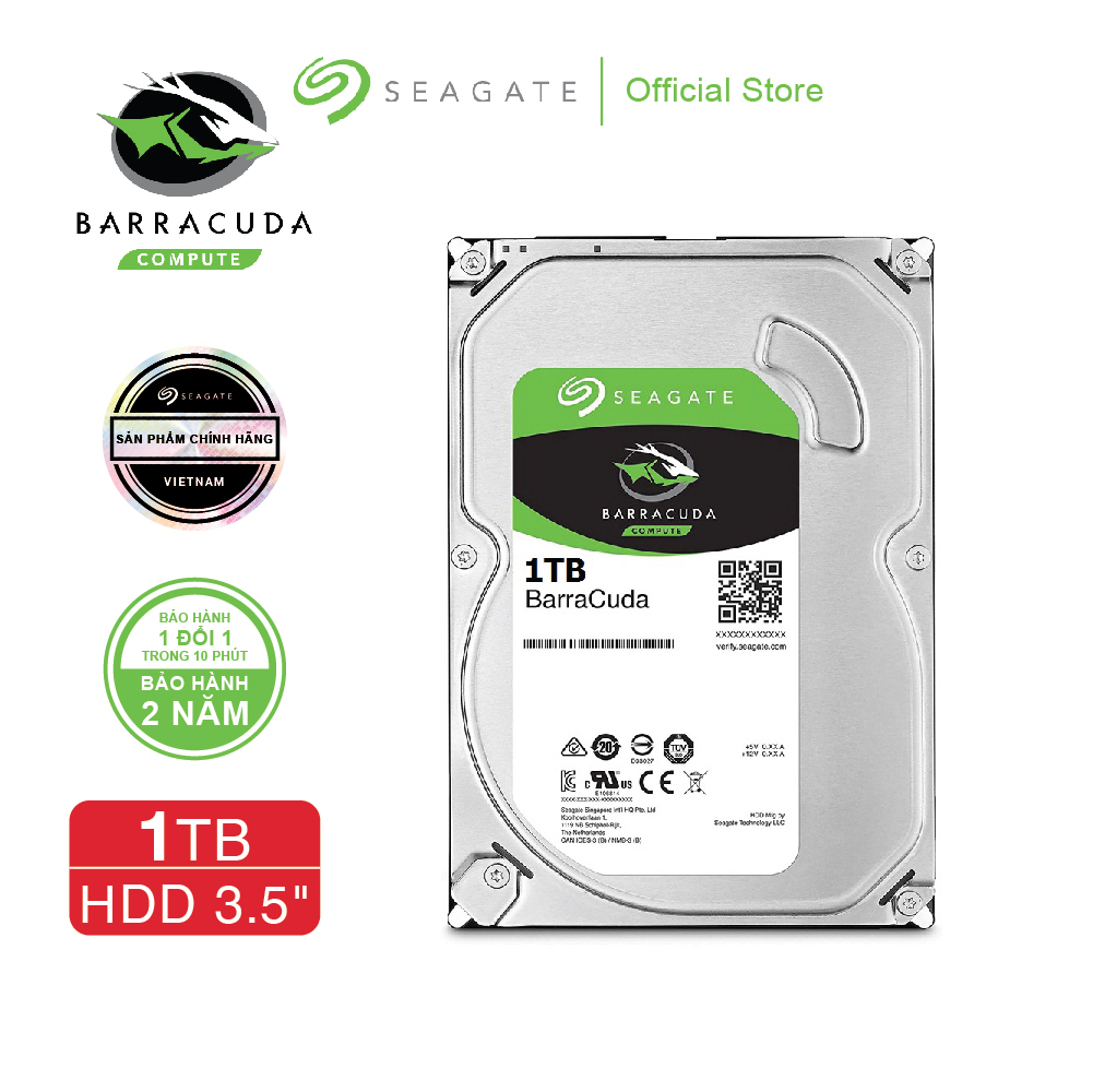 Ổ cứng HDD 3.5" PC SEAGATE BarraCuda 1TB SATA 7200RPM 64MB - ST1000DM010