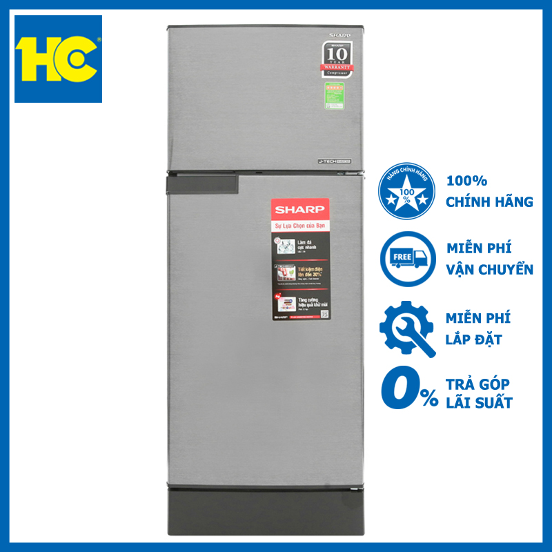 Tủ lạnh sharp inverter 165 lít sj-x196e-dss bạc sẫm - miễn phí vận chuyển & lắp đặt - bảo hành chính hãng