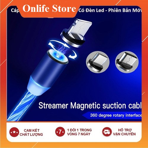 [Combo 3 đầu] Cáp Sạc Điện Thoại Đa Năng, Có Led Phát Sáng Cả Dây, Đầu Hit Nam Châm Mạnh Mẽ, Xoay 360 độ chống xoắn cáp sạc iphone, cáp sạc nhanh, cáp sạc đèn LED, sạc cho Samsung, ipad, iphone IOS, Adroid, MicroUSB, TYPE C LG, Xiaomi, OPPO