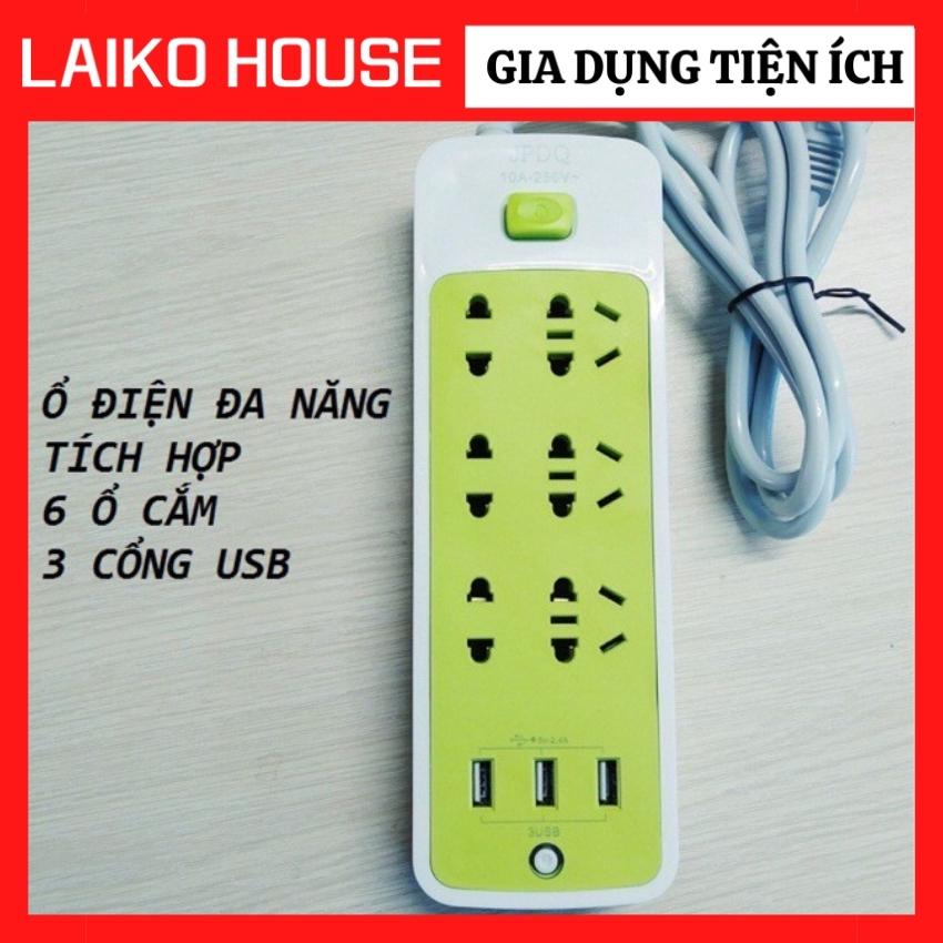 Ổ điện đa năng chống giật - ổ cắm điện thông minh kèm cổng sạc USB (6 phích cắm, 3 USB)
