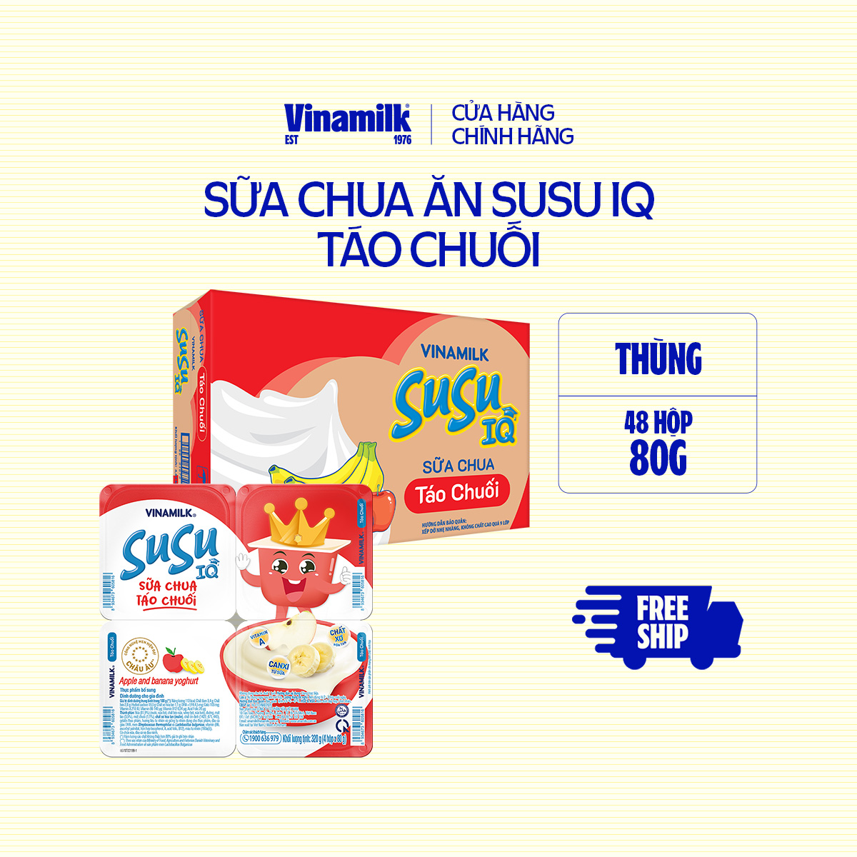 [CHỈ GIAO TRONG BÁN KÍNH 10KM] Thùng 48 hộp Sữa chua ăn SuSu IQ loại táo chuối hộp x 80g