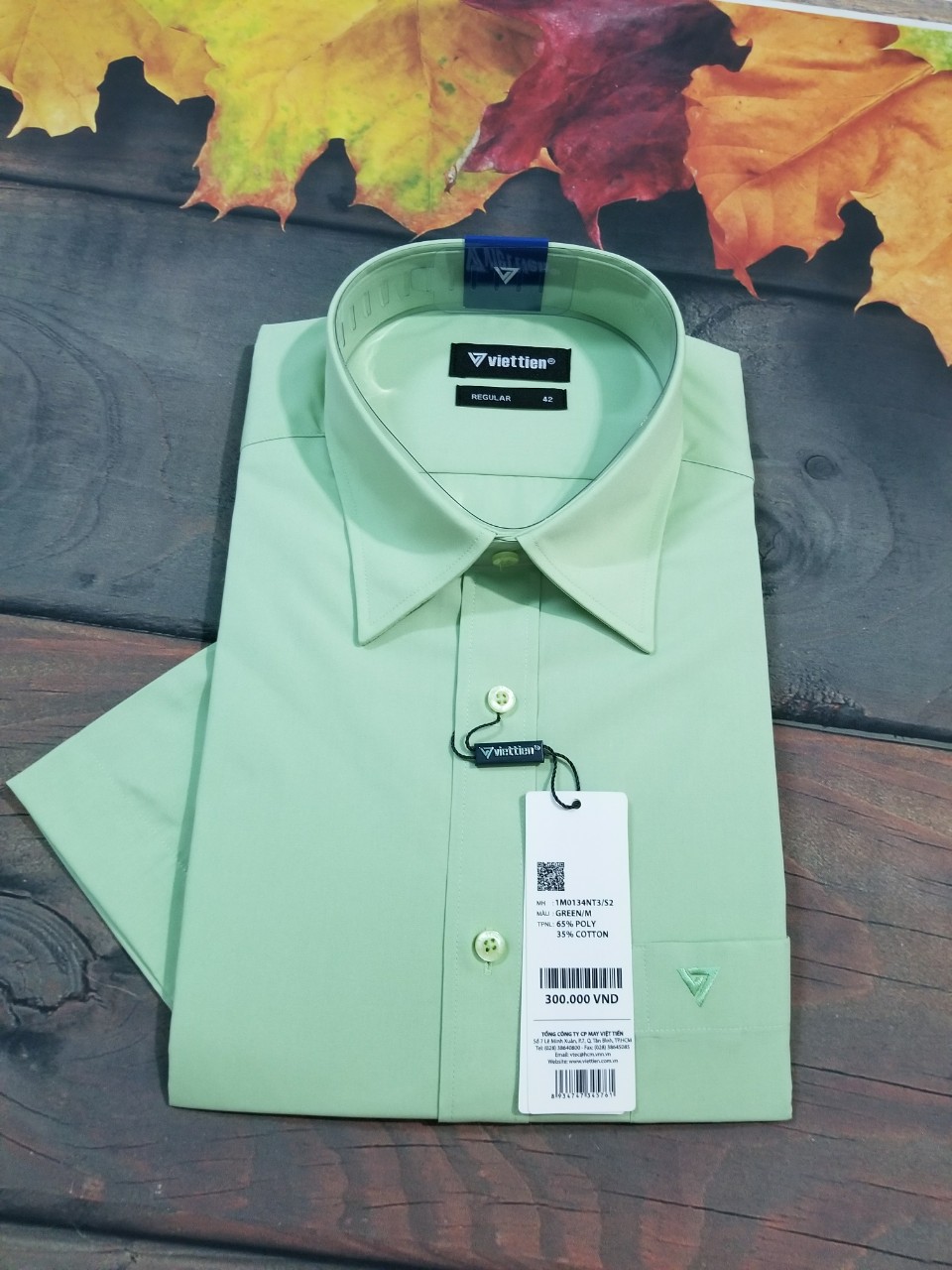 [HCM][Chính Hãng]Áo sơ mi nam Việt Tiến ngắn tay màu xanh bơ - Green -phom suông -tà bầu - Shop hứa-thời trang nam công sở