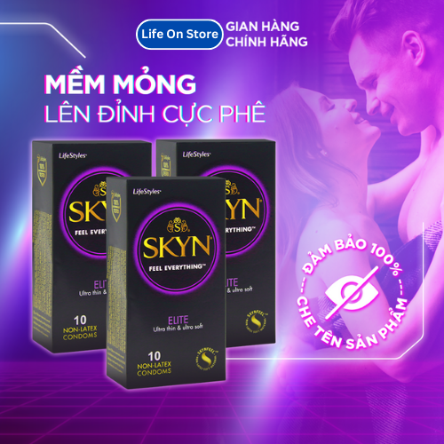 [HCM] Bộ 3 Bao Cao Su Non-Latex Siêu Mềm Không Mùi Cao Su Lifestyles Skyn Elite Không Gây Kích Ứng, Nhiều Gel, Siêu Mỏng - Hộp 10 bao