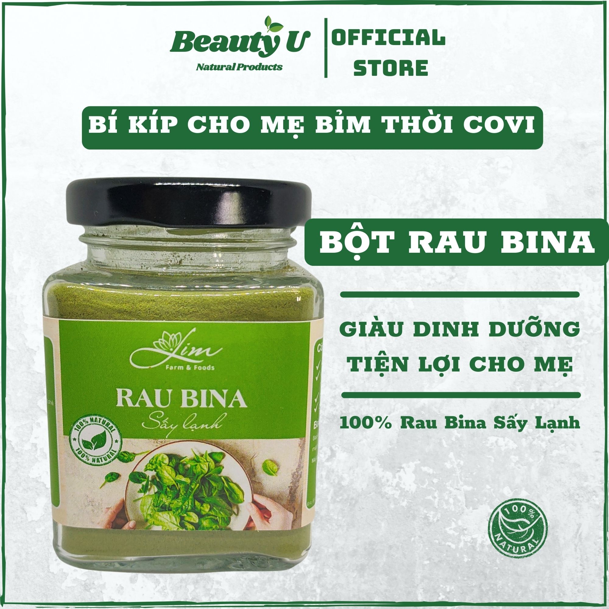 Bột Cải Bó Xôi Rau Bina Sấy Lạnh Nguyên Chất LimFarm 100% Hũ 150Gram - Bột Ăn Dặm Cho Bé , Bổ Não , Sáng Mắt , Canxi