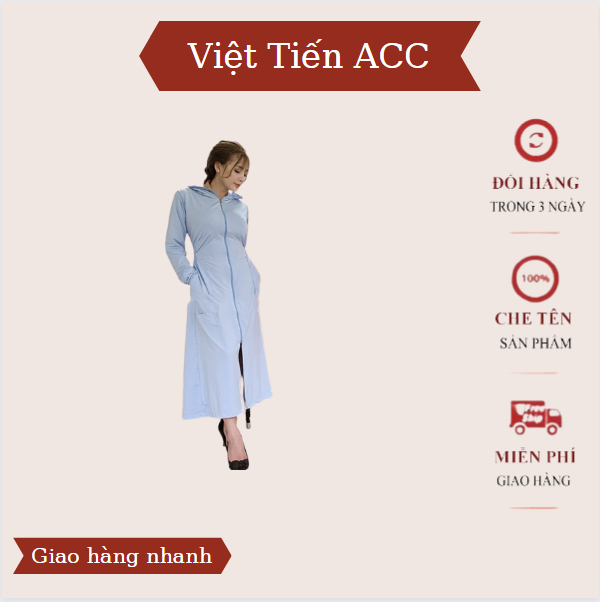 Áo chống nắng nữ toàn thân chất liệu cotton vải thông hơi có lỗ thoáng khí giúp thoáng mát cơ thể,không bí hơi,không mùi cơ thể,mềm mịn thoáng mát,với thiết kế cao cổ,bo eo nhẹ nhàng,thon gọn,trùm mặt,trùm bàn tay AC-30 Việt Tiến