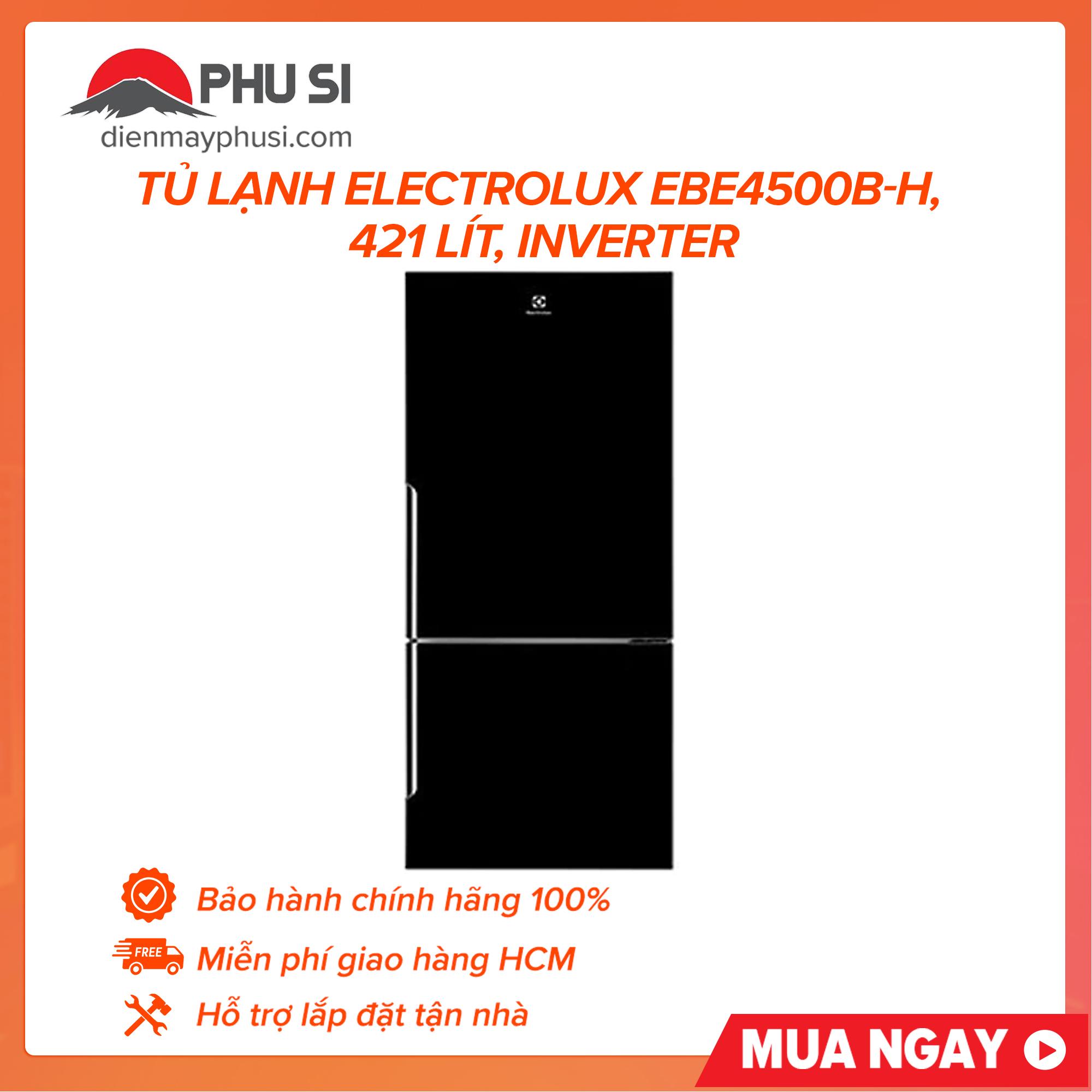 Trả góp 0% - bảo hành 2 năm - tủ lạnh electrolux ebe4500b-h 421 lít inverter