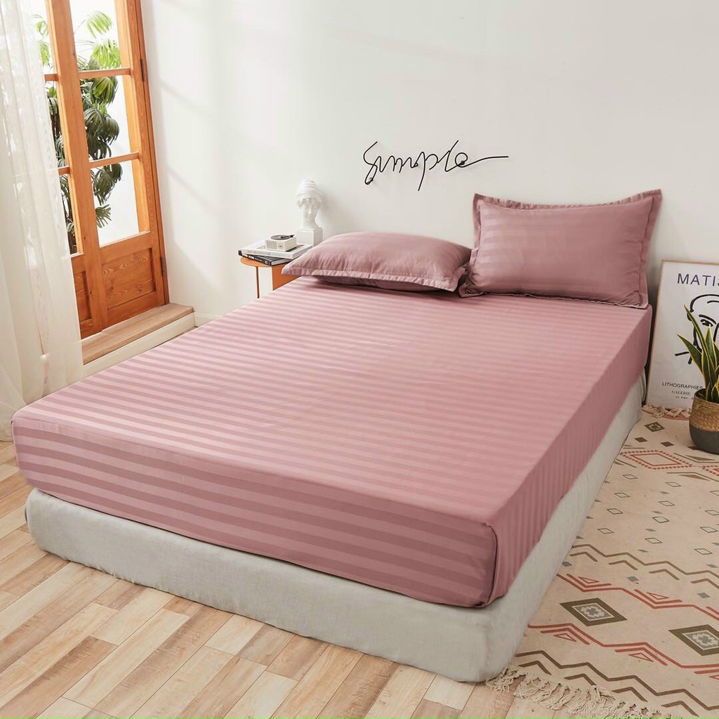 Bộ ga gối cotton lụa sọc 3f lan pham bedding - hồng