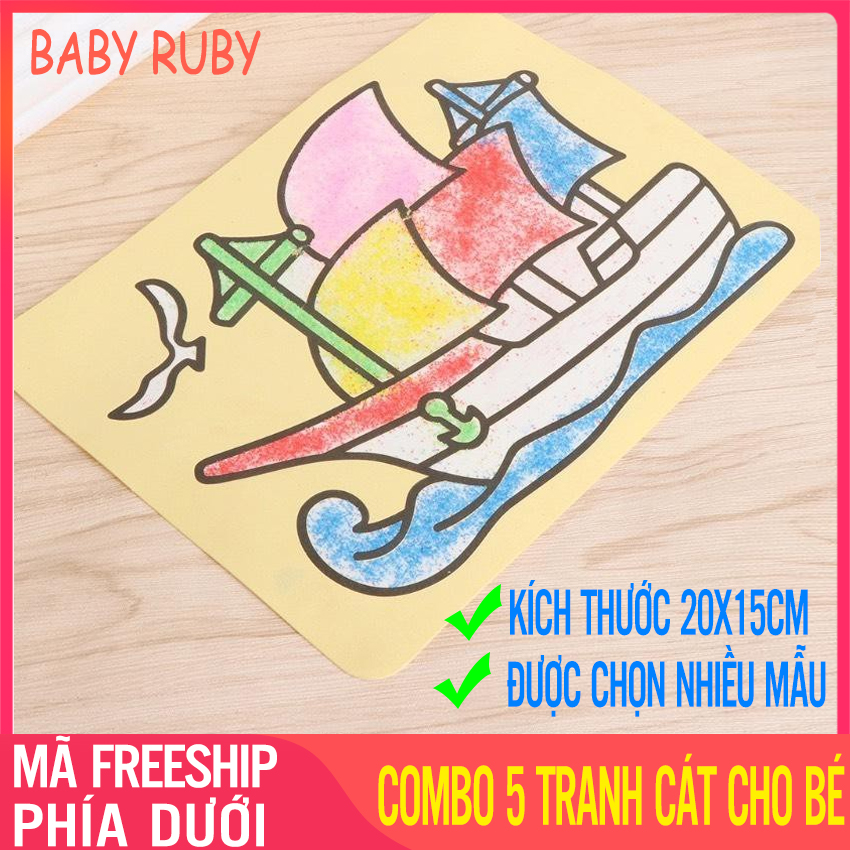[Combo 5] Tranh Cát Cho Bé Giá Rẻ - Kích Thước 20x15cm, Đủ Hình Cho Bé Trai Và Gái, 6 Bịch Màu - Tranh cát công chúa, tranh cát 3D, tranh cát gỗ, đồ chơi gỗ
