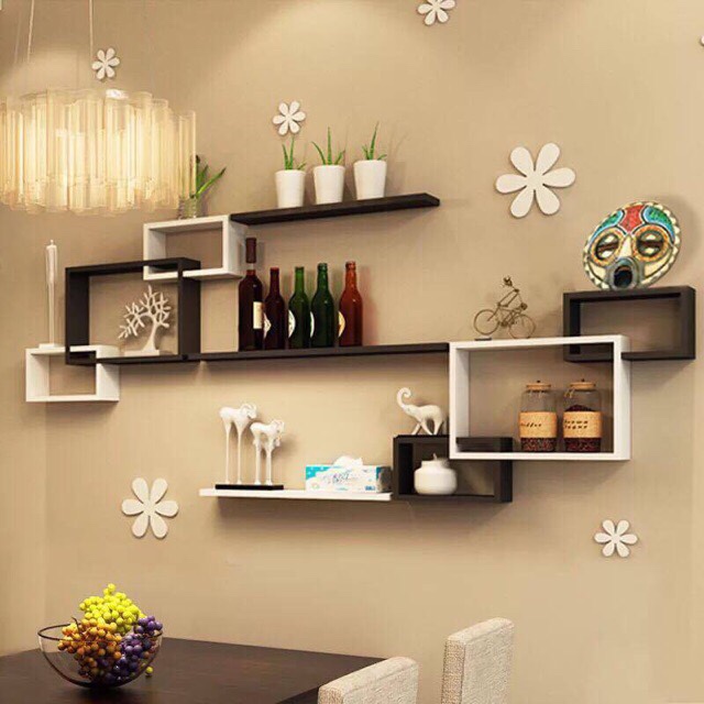 Kệ Treo Tường 2 Bộ Ô Vuông Lồng Và 2 Thanh Ngang Trắng