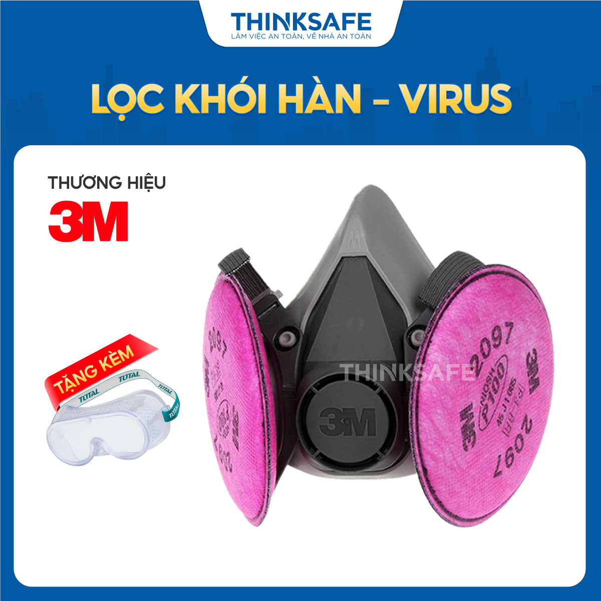 Mặt nạ n95 phòng dịch lọc bụi mịn pm2.5 khói hàn chống hơi sơn. mặt nạ phòng độc 3m 6200 phin lọc 3m 2097 3m 6200 - 3m 2097- bảo hộ thinksafe