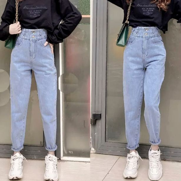 Quần baggy jean nữ, quần jean kiểu baggy nữ cạp cao xỏ dây mẫu mới CSJ Quang Vinh bg2