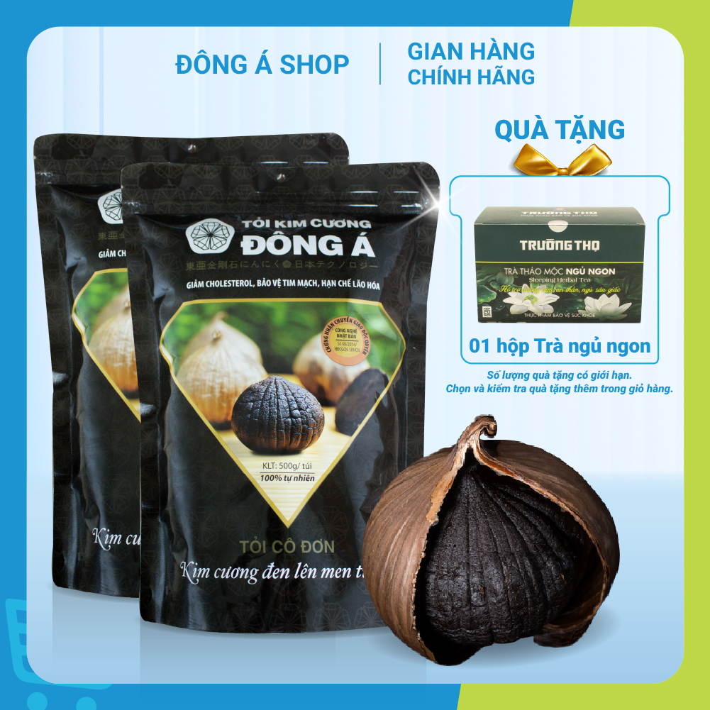 Tỏi đen cô đơn - Tỏi Kim Cương Đông Á túi 500g- Lên men theo CN Nhật Bản - Hỗ trợ tăng cường đề kháng, giảm mỡ máu, ổn định huyết áp (Tỏi loại 2)
