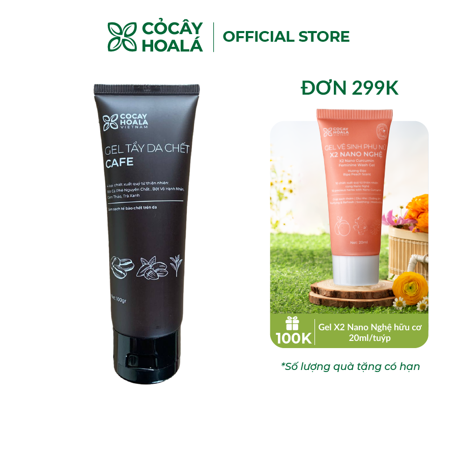 Gel tẩy da chết cà phê Cocayhoala dung tích 100g tẩy tế bào chết, làm sáng da, se khít lỗ chân lông - Hàng chính hãng