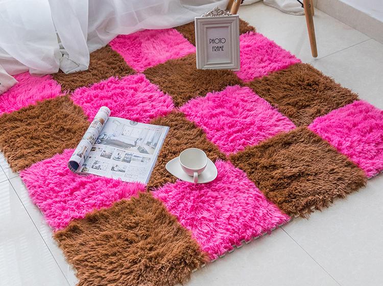 Thảm trải sàn phòng khách lông xù ghép ô màu Nâu 30x30cm