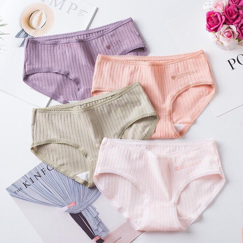 Combo 4 quần lót nữ gân tăm, 4 màu, chất liệu cotton thấm hút mồ hôi