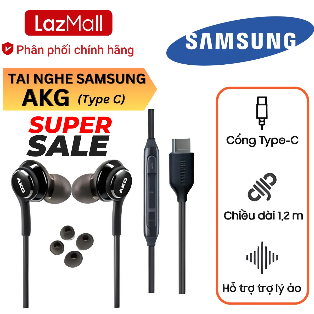  LazMall Deal Công Nghệ Samsung Tai nghe ZIN Samsung AKG Type C  Galaxy Note 10 Plus  Tai nghe có dây Samsung AKG Chân Type C Note 10 Note 20 S21 - Âm Thanh Siêu Hay Và Cân Bằng Qua Thính Giác Của Bạn Một Âm Thanh Chất Lượng Chuyên Nghiệp. 