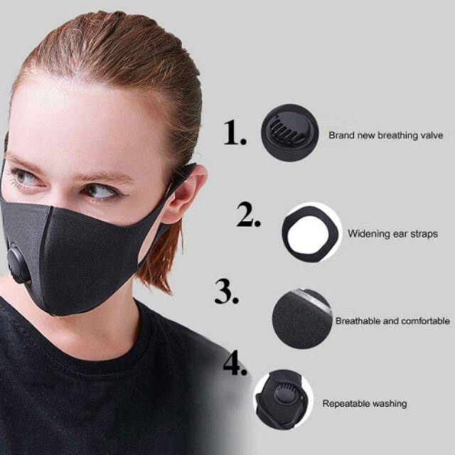 Khẩu trang Pitta Mask 3D 2 LỚP có VAN thở hiện đại màu đen (Thiết kế mới nhất)