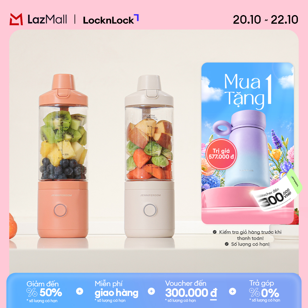 Máy xay sinh tố cầm tay Jenniferoom Portable blender DC 7.4 V, 75 W, 2000 mAh x 2, 470 ml - JRK-BLP101OM