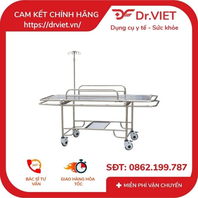 BĂNG CA ĐẨY INOX (Bao gồm Mâm inox nằm và khung đụng Bánh xe có khóa, để đồ và cây treo bình nước.)