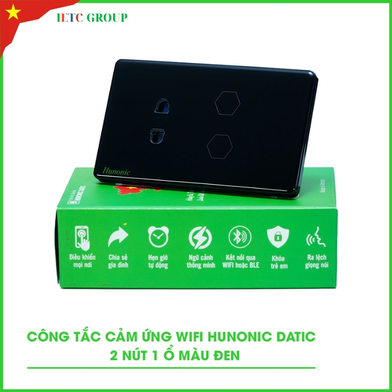 Công Tắc Cảm Ứng Wifi 2in1 Hunonic Datic Màu Đen