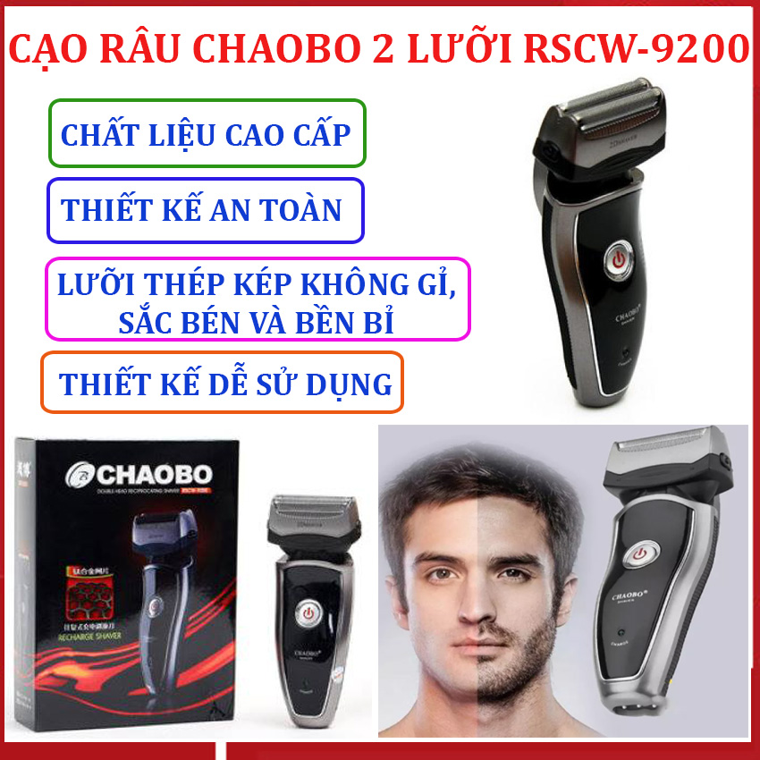 Cạo râu nam,cạo râu mini,cạo râu cầm tay.Cạo râu Chaobo 2 lưỡi RSCW-9200.giúp việc cao râu sạch sẽ mà luôn nhẹ nhàng, không đau rát, phù hợp cho mọi loại da.