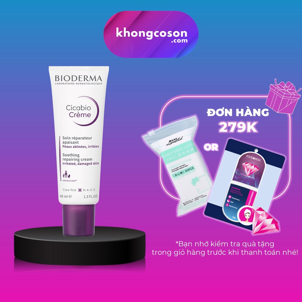 Kem Dưỡng Bioderma Cicabio Crème Bioderma Tím Phục Hồi Da Sau Nặn Mụn Sau Peel 40ml - Khongcoson