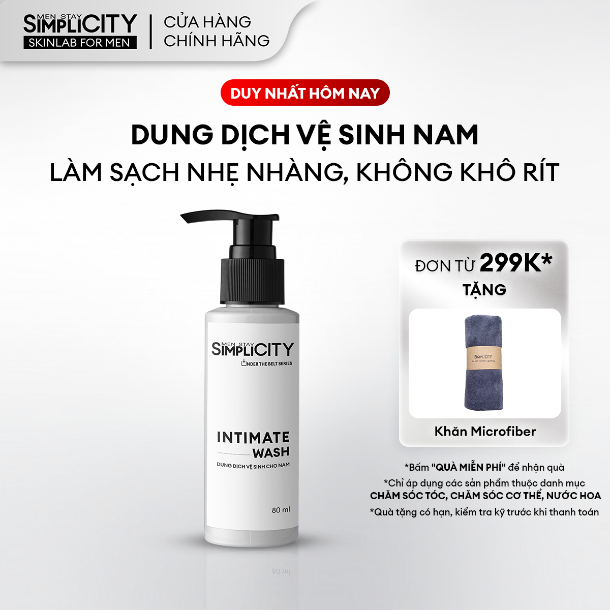 Dung dịch vệ sinh nam giảm ngứa, làm sạch & ngăn mùi hiệu quả Men Stay Simplicity Intimate Wash 80ml