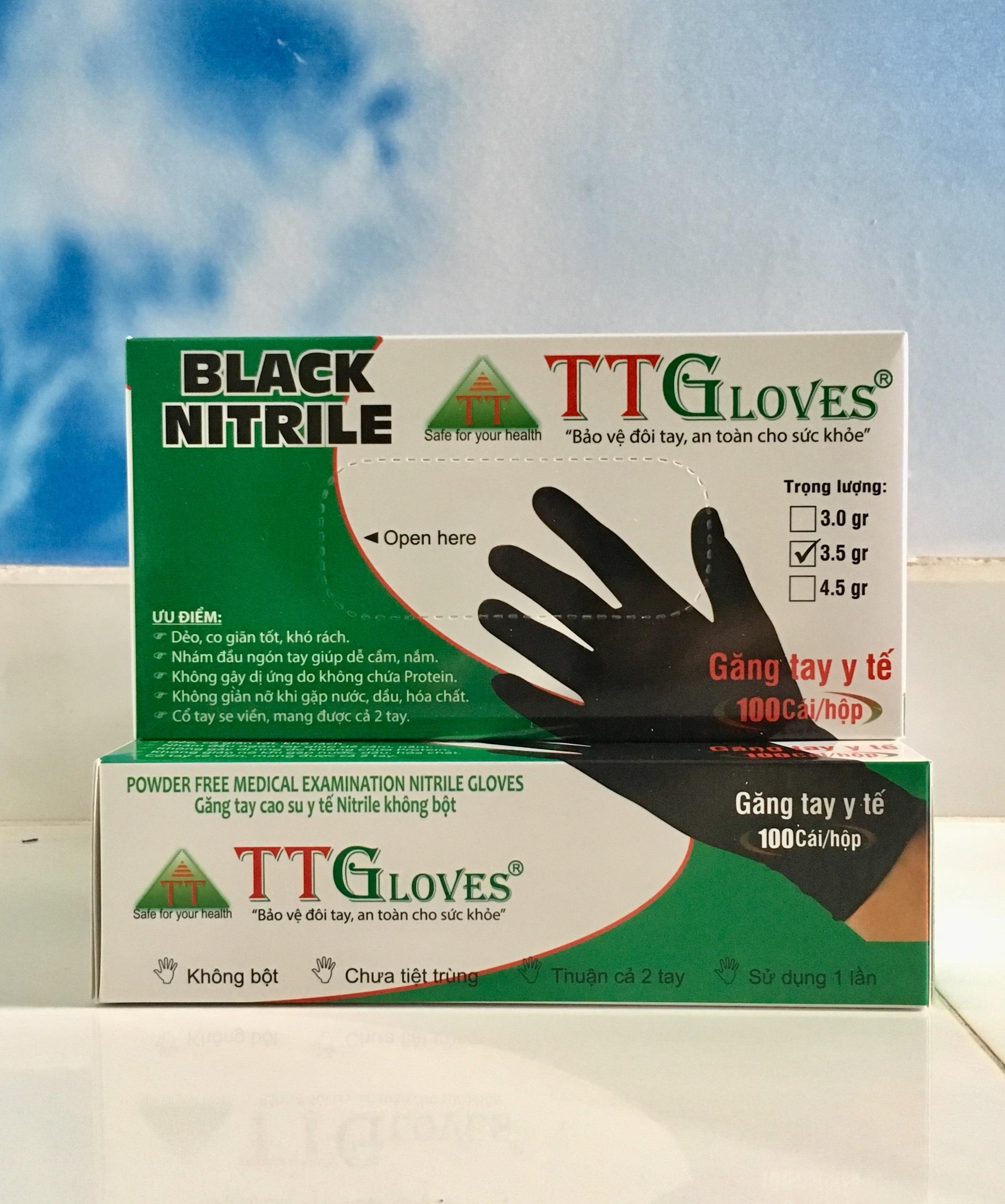 GĂNG TAY Y TẾ KHÔNG BỘT NITRILE MÀU ĐEN 3.5Gr size S