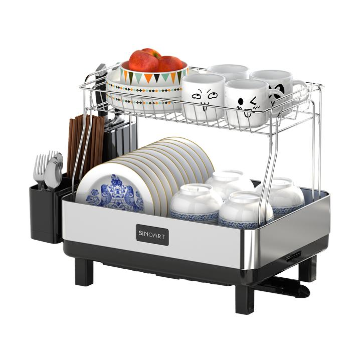 Kệ úp bát đĩa inox, giá úp chén dĩa đa năng có khay thoát nước, full phụ kiện như hình