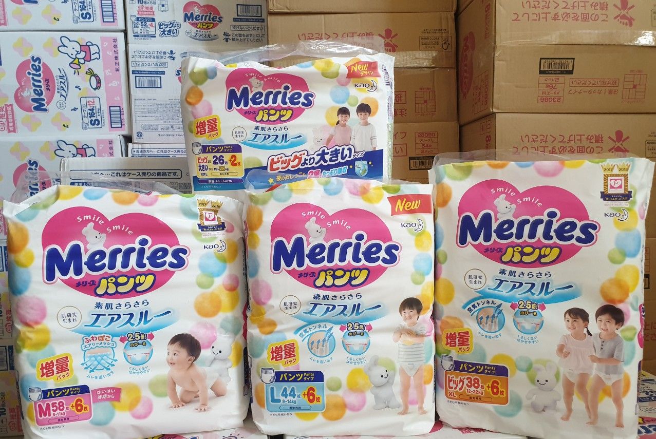 [HCM][THÊM MIẾNG] Bỉm/tã quần Merries nội địa Nhật full size M64/L50/XL44/XXL28